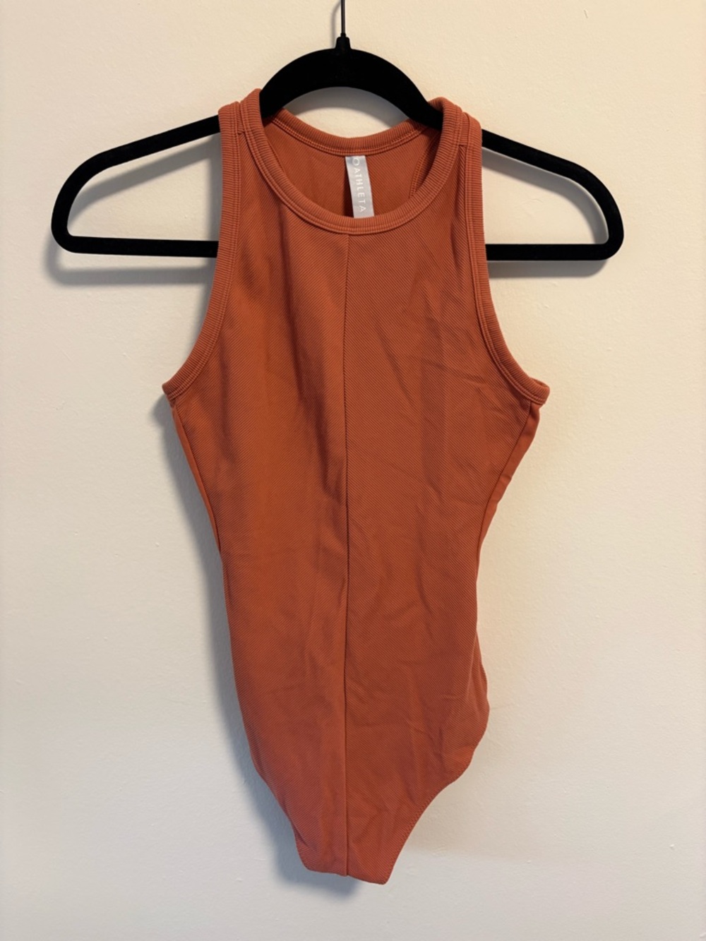 Athleta Ribbed Sleeveless Tank Bodysuit in Burnt Orange